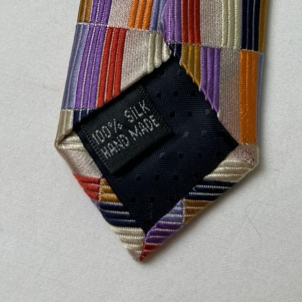 Dona Vinci Mens Geometric Patchwork Silk Hand Made Necktie OS Multicolor NEW